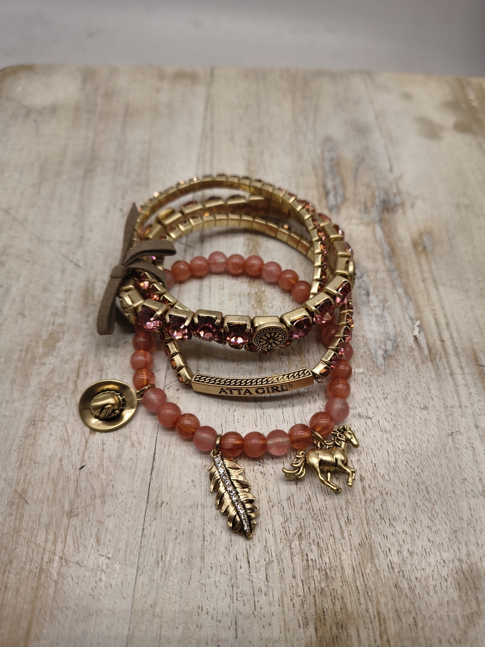 Gold & Peach Western Charm Bracelet Set